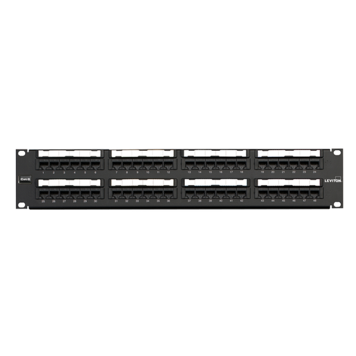 [69586-U48] 69586-U48, Panel de parcheo plano 48 puertos Cat.6, remate 110, 2UR negro